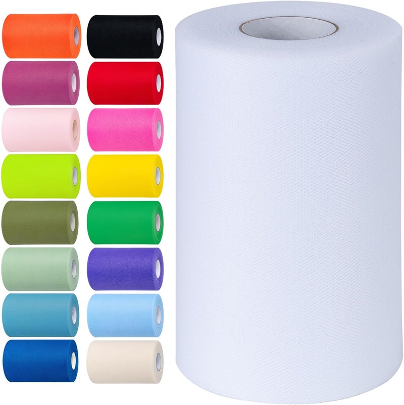 Aegero White Tulle Fabric Rolls 6 Inch by 100 Yards (300 feet) Tulle Roll Spool Fabric for DIY Tutu Skirt Baby Shower Birthday Party Wedding Decorations Christmas Craft Supplies (White) - Image 1